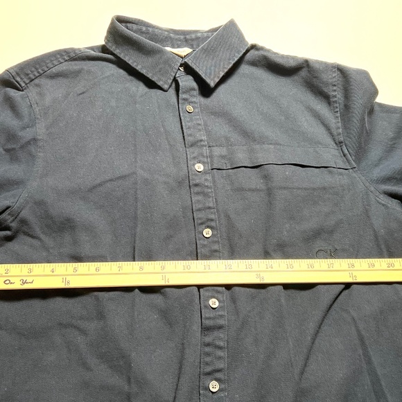 Calvin Klein Navy Blue Button Down Mens Casual Cotton Long Sleeve Shirt Top L - Picture 8 of 16